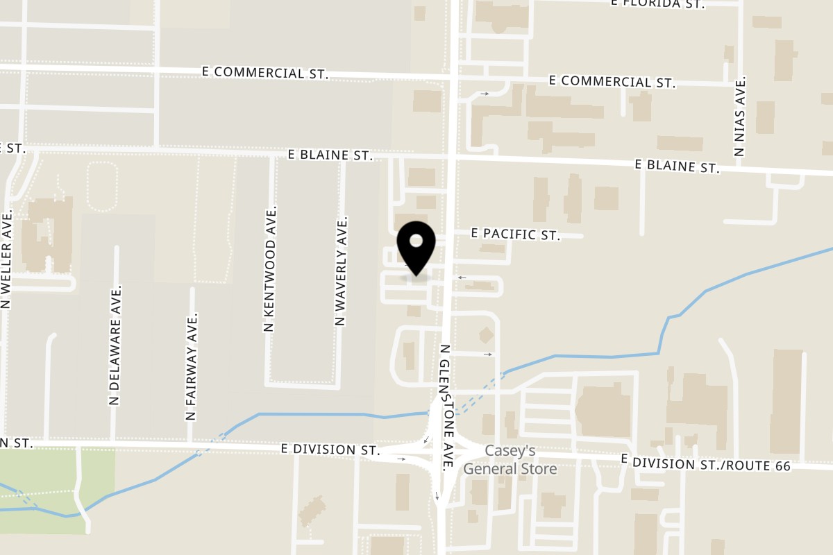 Map showing the location of MIsaki Misaki (Little Tokyo) Restaurant on 1635 North Glenstone Avenue in Springfield
